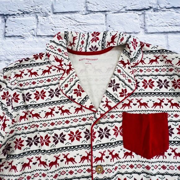 Burt's Bees Baby Pajama Shirt Large Red Green Christmas‎ Holiday Button Down - Picture 7 of 10